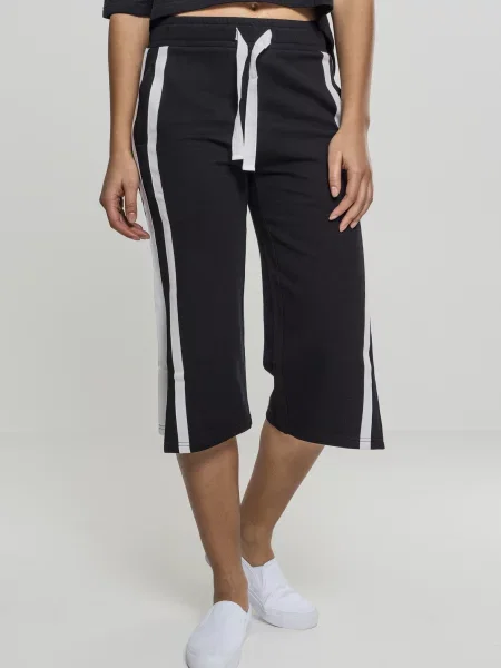 Pantaloni culottes Urban Classics cu bretele din material terry alb