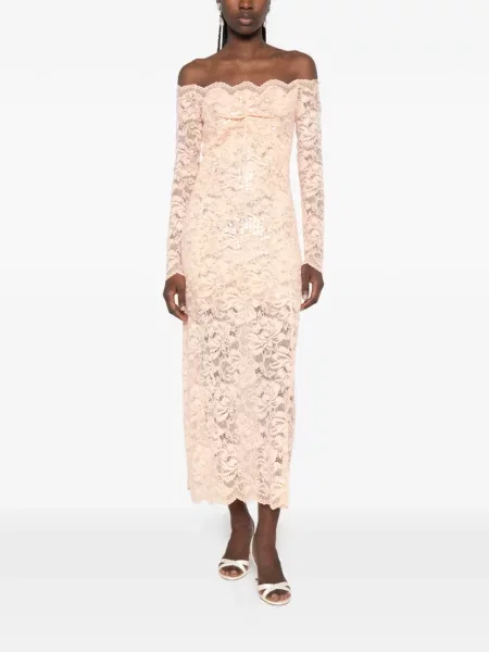 Rochie midi Rabanne cu model floral din dantelă roz