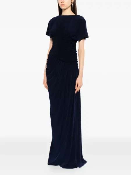 Rochie Amsale din jerseu asimetrică albastru