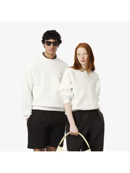 Lacoste Bluza Luźny Krój Z Grubego Polaru Kremowa biały