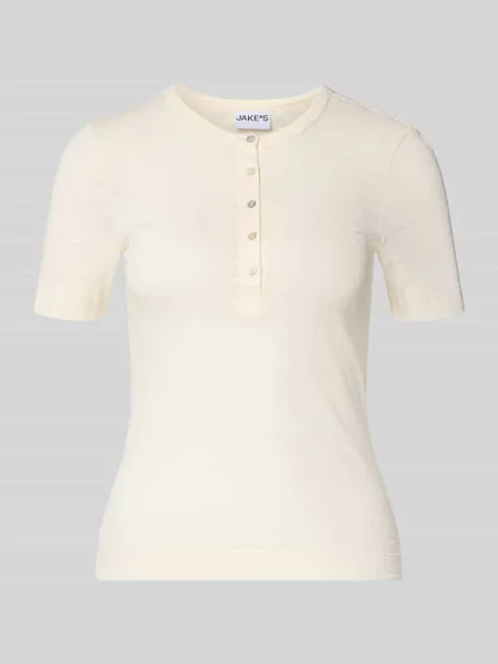 T-shirt z okrągłym dekoltem i listwą guzikową Jake*s Casual beżowa