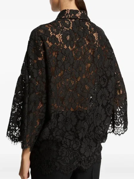 Koszulka Michael Kors Collection z okrągłym dekoltem koronkowa dzwony czarna