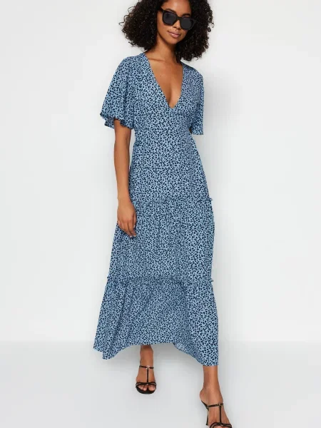 Rochie Trendyol cu imagine cu decolteu în V țesută albastru