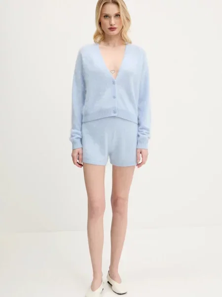 FROM FUTURE szorty kaszmirowe gładkie high waist niebieski