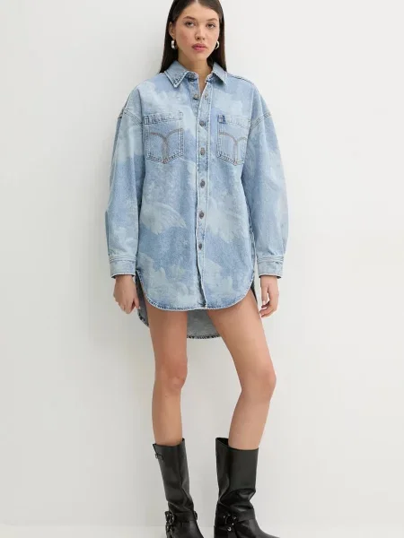Джинсова сукня Fiorucci Angel Print Denim Shirt Dress mini пряма