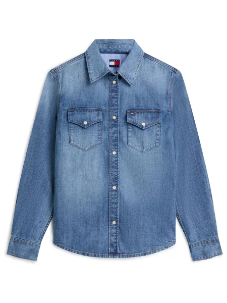 Tommy Jeans košeľa dámska rifľová modrá