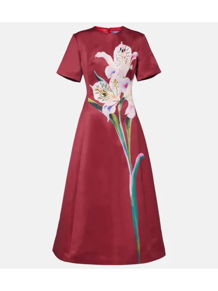 Rochie midi Leo Lin din satin cu model floral până la genunchi bordo