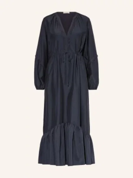 Ivi Collection Sukienka Z Jedwabiu I Koronki Ażurowej blau granatowa