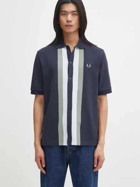 Košulja Fred Perry tamno regular s klasičnim ovratnikom plava