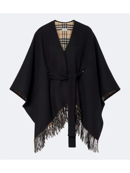 Geacă Burberry cu franjuri de lână în carouri negru