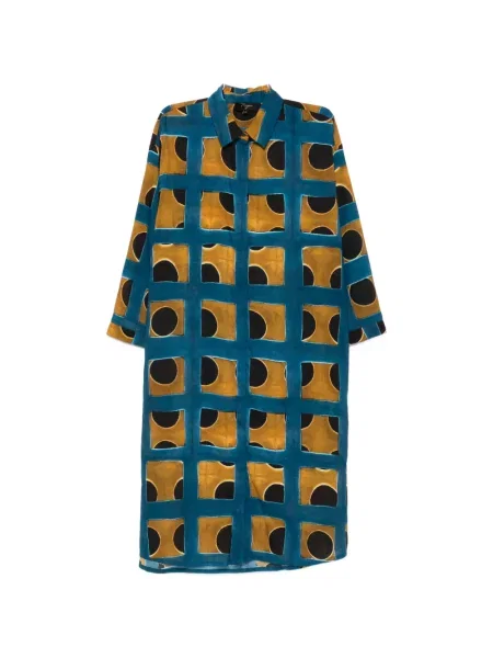 Rochie midi Yavi cu imprimeu geometric albastru