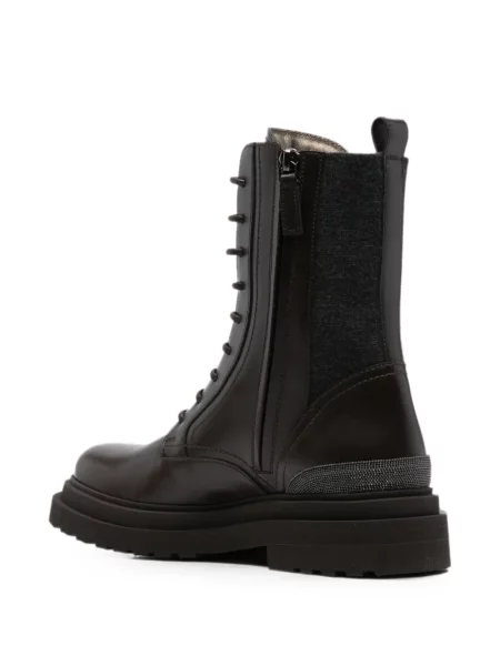 Botine Brunello Cucinelli cu șireturi din piele maro