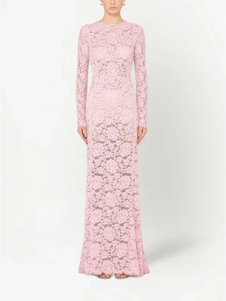 Nėriniuotas kostiumas maksi maxi suknele Dolce & Gabbana rožinė