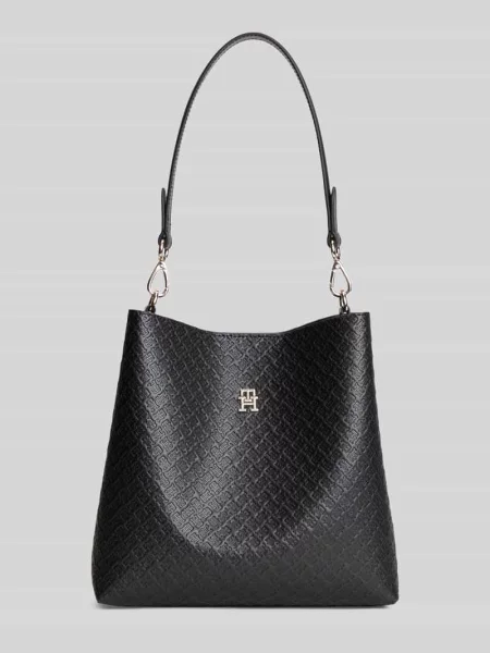 Torba z uchwytem z detal z logo Tommy Hilfiger czarna