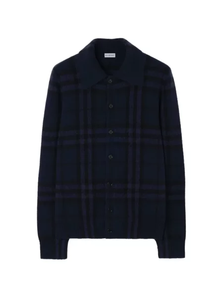 Cardigan Burberry din cașmir în carouri albastru