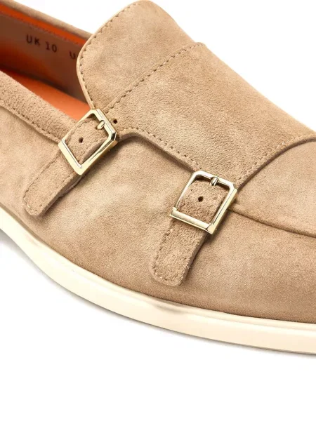 Pantofi monk Santoni din piele de căprioară cu cataramă
