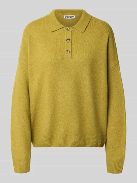 Sweter z dzianiny o kroju oversized z kołnierzykiem polo Review zielona