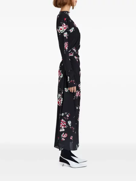 Φλοράλ φόρεμα Proenza Schouler με σχέδιο ντραπέ μαύρο