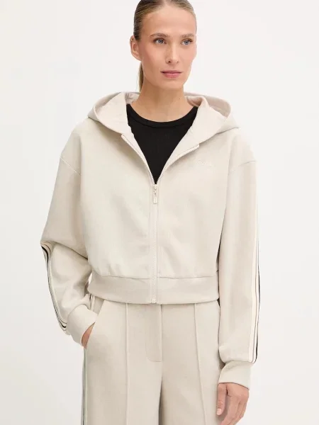 Guess bluza z domieszką wełny MURIEL z kapturem z aplikacją beżowy