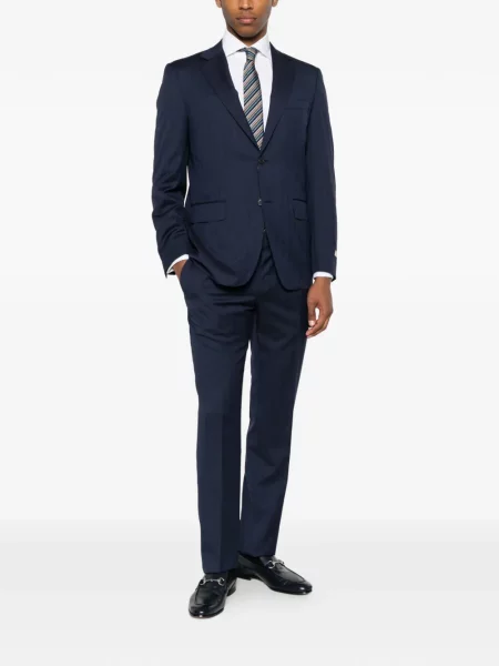 Costum Canali de lână cu model herringbone albastru