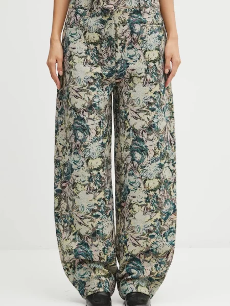 GANNI pantaloni Tapestry Jacquard lat high waist verde