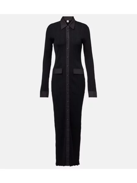 Dzianinowa sukienka koszulowa Toteme garniturowa prążkowana czarna