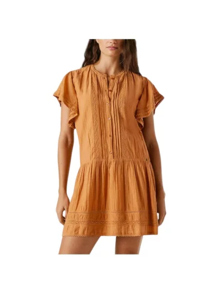 Rochie din denim Pepe Jeans portocaliu