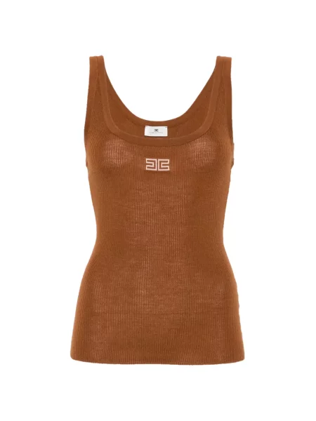 Vestă Elisabetta Franchi cu broderie tricotate maro
