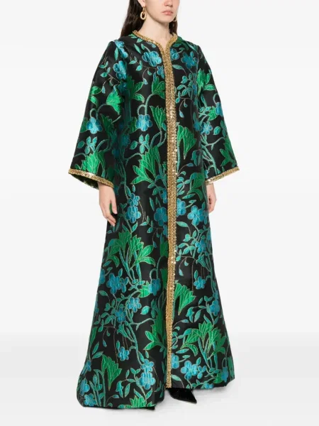 Rochie maxi Baruni cu model floral din jacard de costum negru