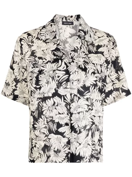 Cămașă Anine Bing de in cu model floral cu imagine negru