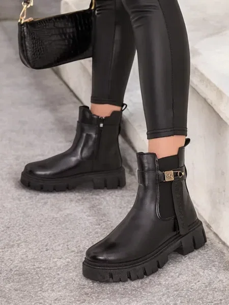 Botine Resti din piele negru