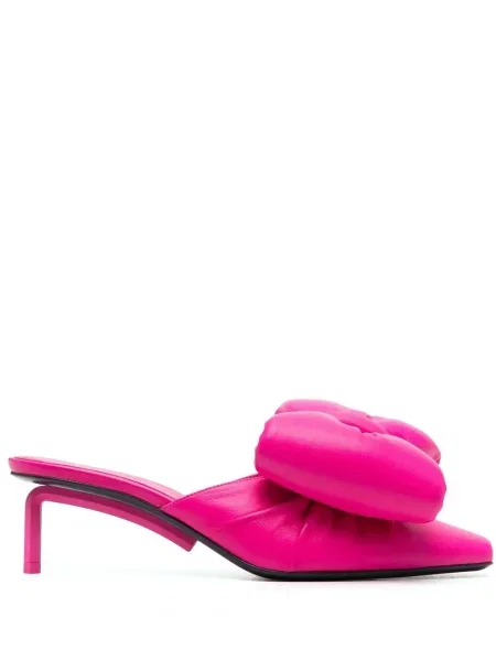 Кожени мюли Off-white с панделка бяло