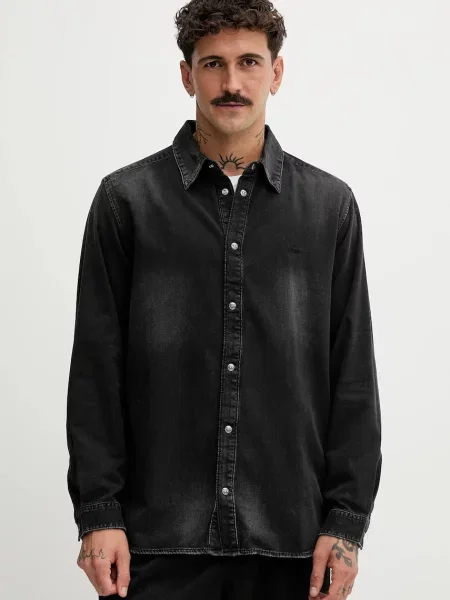 Дънкова риза Diesel D-SIMPLY синьо със стандартна кройка с класическа яка черно