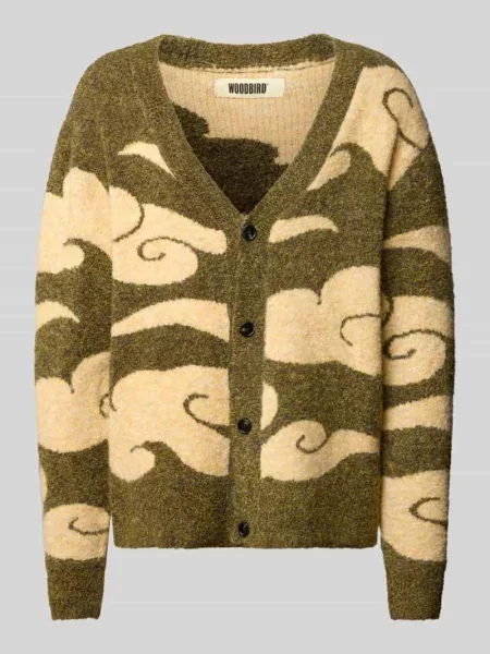 Kurtka z dzianiny z dekoltem w serek Woodbird khaki