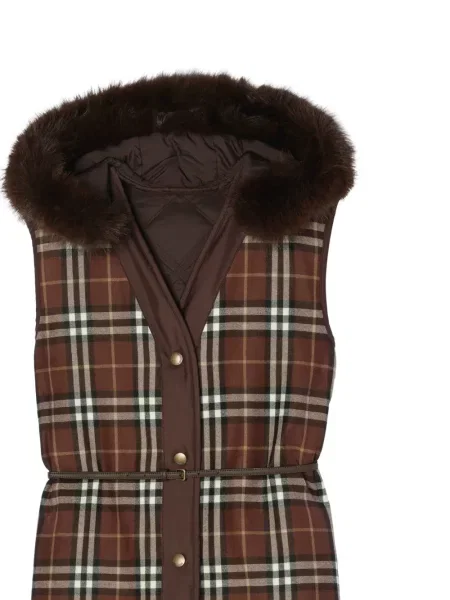 Vestă Burberry în carouri cu glugă maro