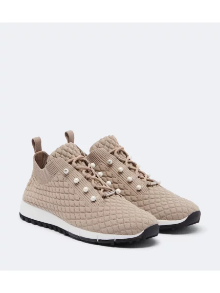 Sneakerși Jimmy Choo cu perle bej