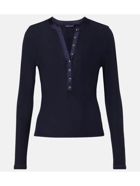 Cămașă Veronica Beard tricotate cu guler henley albastru