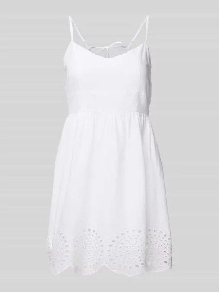 Sukienka mini z wycięciem i haftem angielskim Review biała