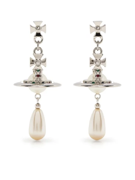 Cercei Vivienne Westwood cu perle argintiu