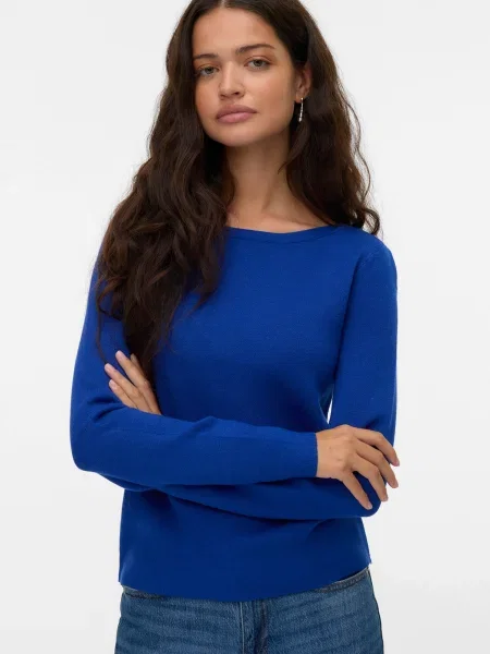 VERO MODA Pulover VMGOLD NEEDLE închis albastru