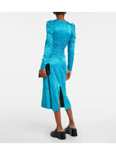 Rochie midi Ganni din satin până la genunchi de costum albastru