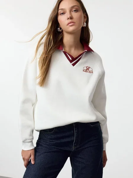 Hanorac din fleece Trendyol cu broderie din fleece verde