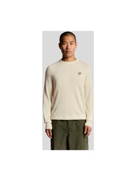 Lniany sweter Lyle & Scott z okrągłym dekoltem beżowy