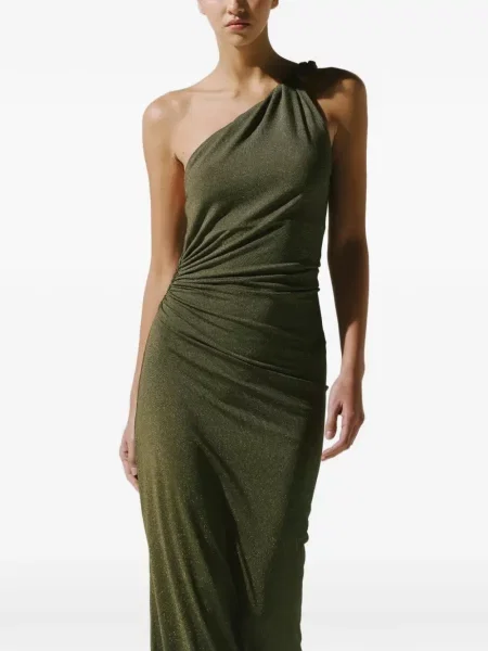 Rochie maxi Baobab cu volane cu un umăr gol verde