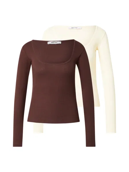 ABOUT YOU Tričko Liane tmavě hnědá / pastelově žlutá