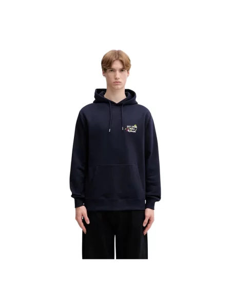 Drôle de Monsieur bluza z kapturem Vine Embroidered Slogan niebieska