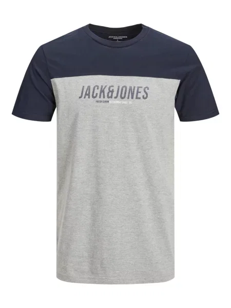 JACK & JONES Tricou Dan bleumarin / gri amestecat alb