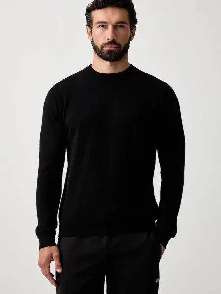 Emporio Armani pulover pentru bărbați cu lână negru