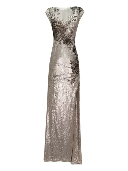 Rochie maxi Gemy Maalouf cu broderie de costum gri