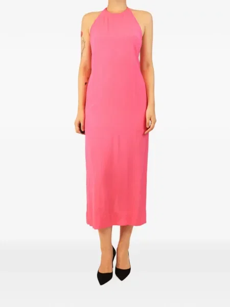 Rochie midi Three Graces cu legături cu gât halter roz